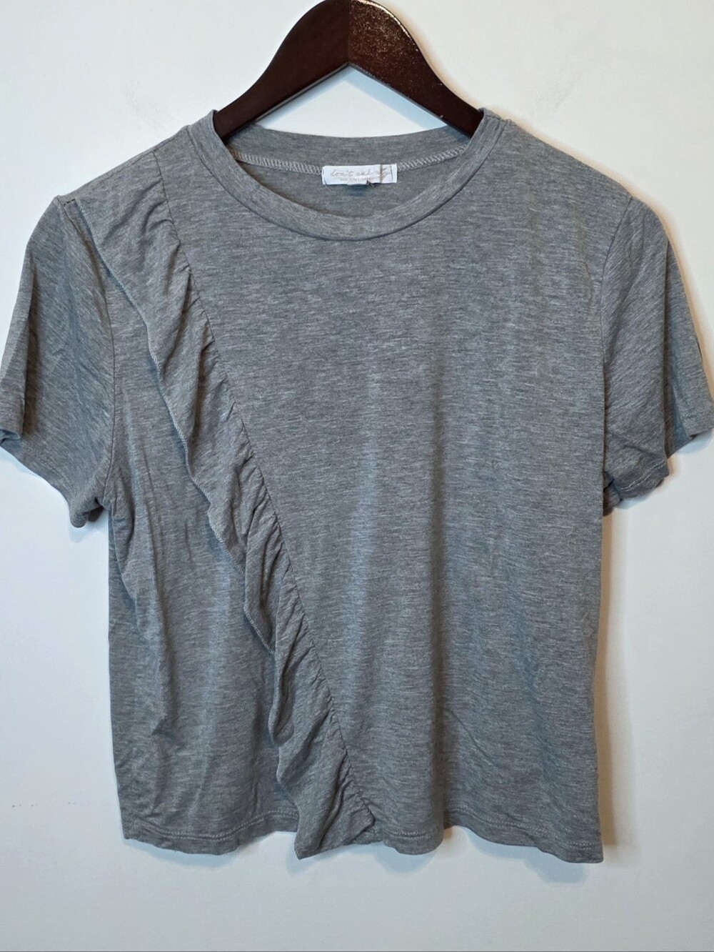 Don't Ask Why Made In Italy Gray Assymetrical Side Ruffle Cropped Tee One Size